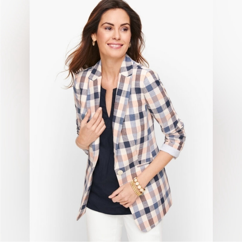 Talbots Vivid Jacket Blazer Plaid Cotton Single Button Preppy Spring Modern Pink - Picture 15 of 16